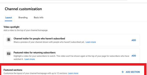 how to feature channels on Youtube - Featured Sections