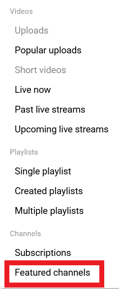 how to feature channels on Youtube - Featured Channels Link