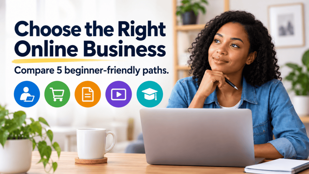Beginner comparing online business ideas to choose the right business path